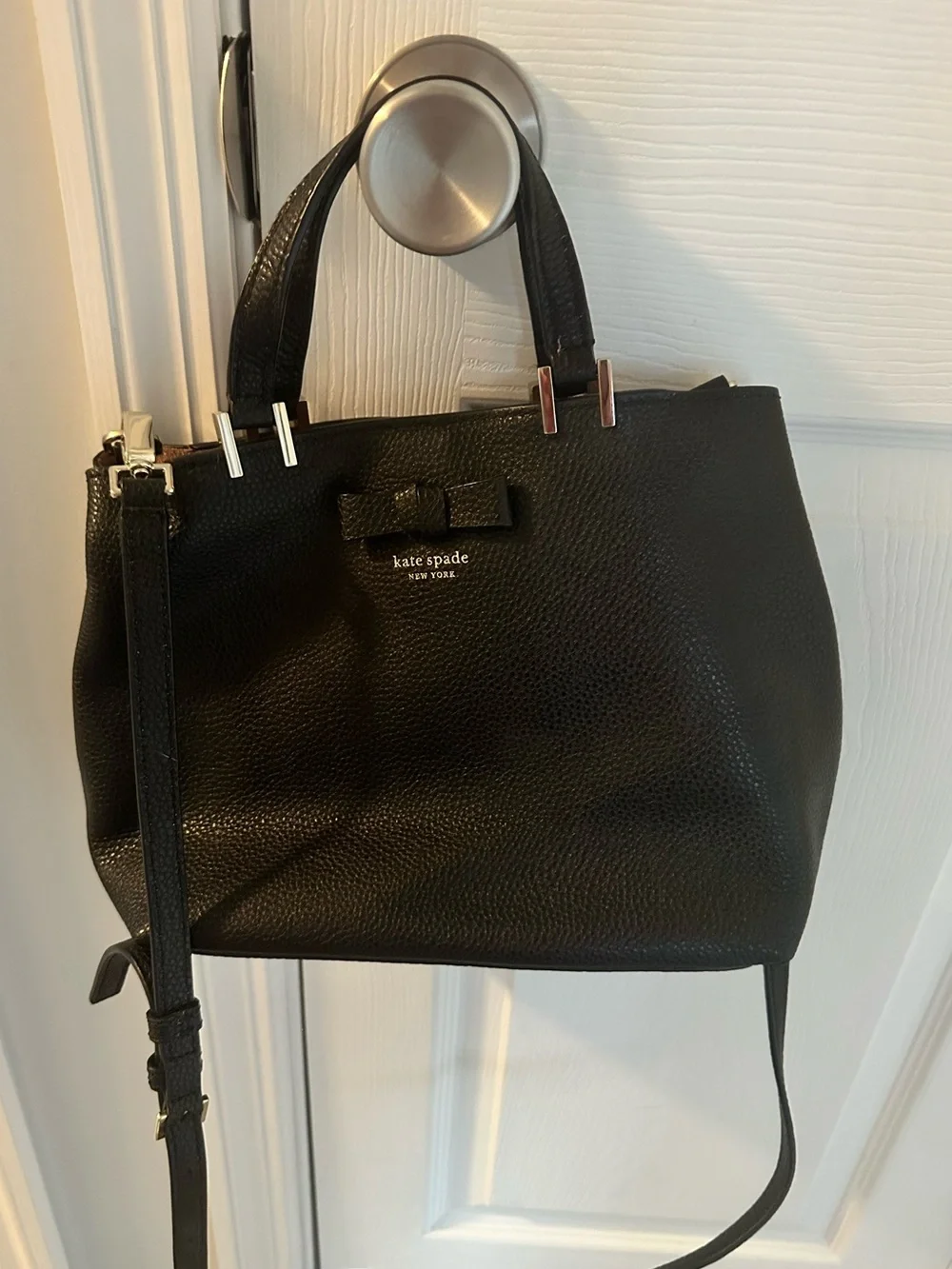 kate spade Black Pebbled Leather Satchel with Bow Accent